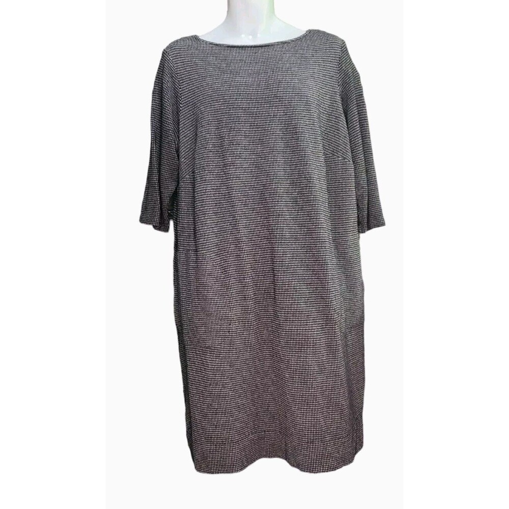JJill Ponte Knit Dress Womens 1X Black White Geometric Pocket Soft Stretch Shift